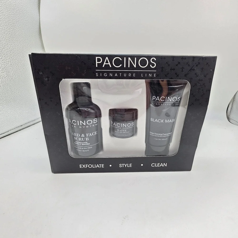 Pacinos Signature Line 3pc Set Beard Face Scrub Matte Paste Mask Grooming N4